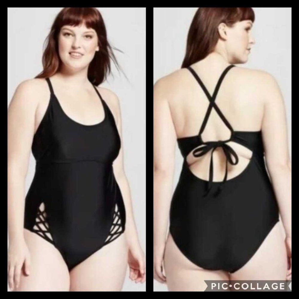 NWT Xhilaration Size 16  Black One Piece Swimsuit